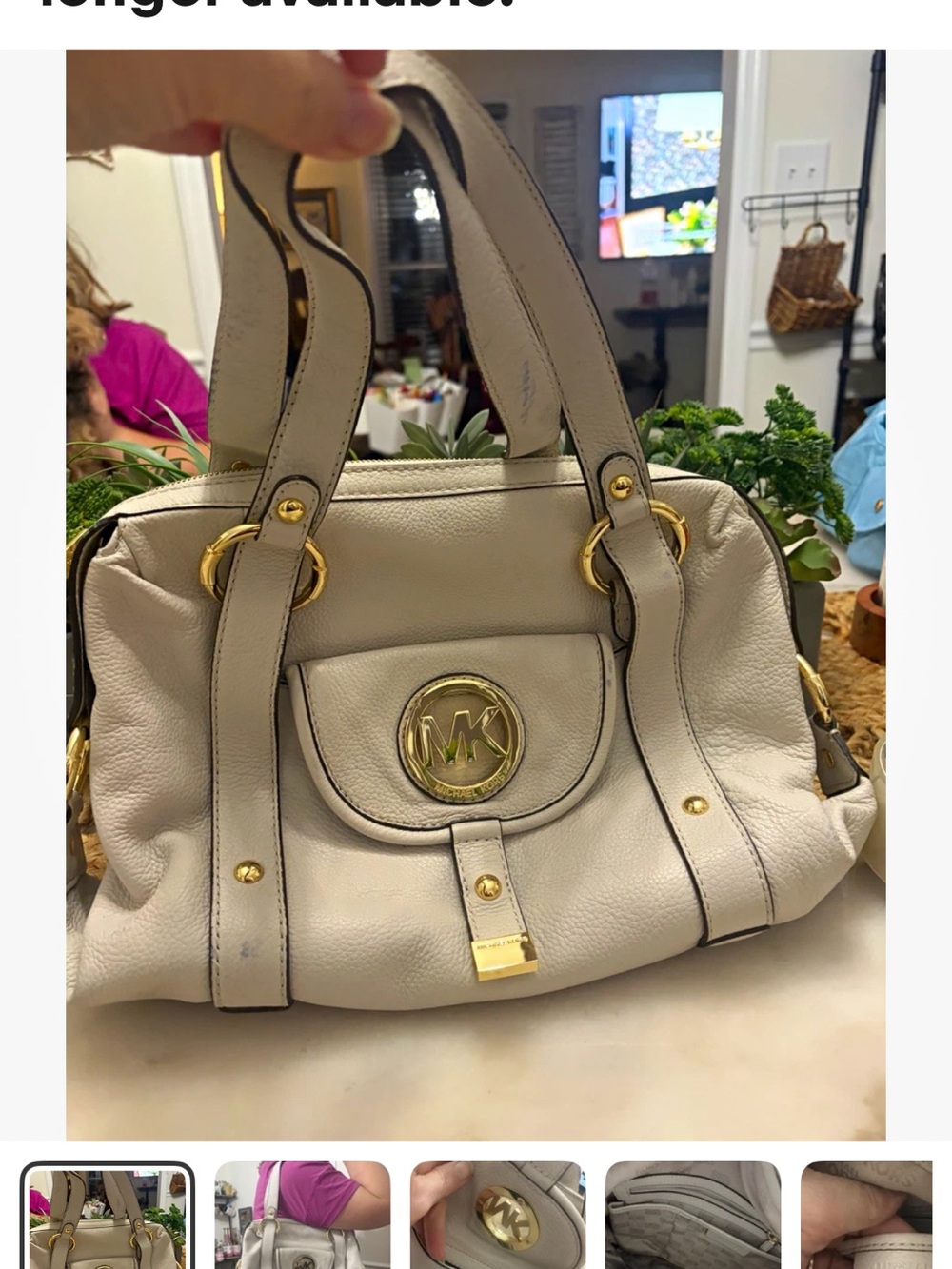 Michael Kors Ivory Leather Shoulder Satchel with Gold Hardware